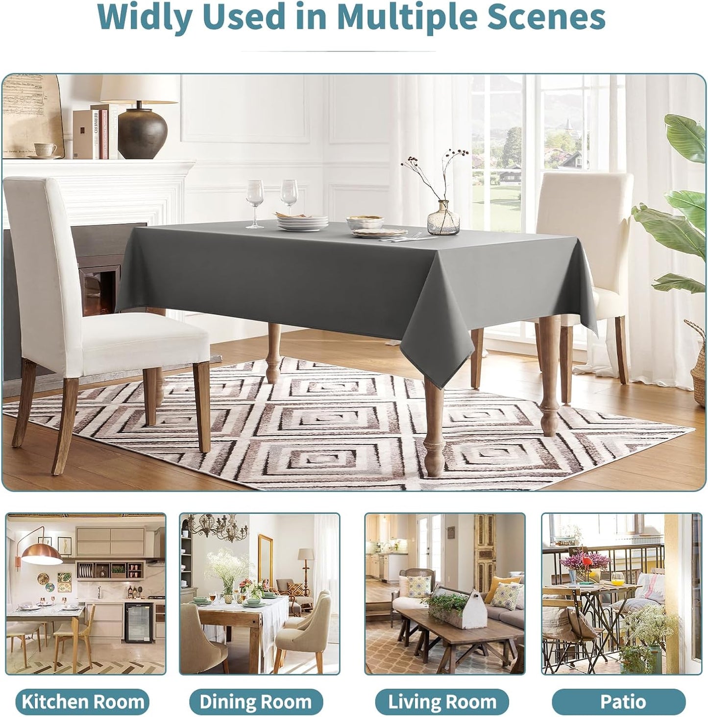 Table Cloth Rectangle Waterproof Spill-Proof Wrinkle-Free Tablecloth Washable, Kitchen Dining Tabletop Decoration, Fabric Table Cover for Indoor and Outdoor Use, 52 X 70 Inch, Light Grey