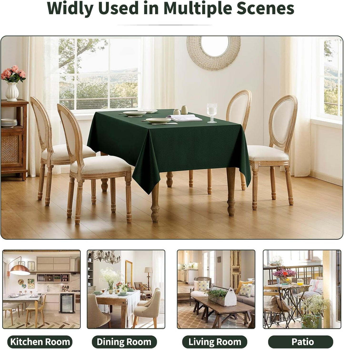 Rectangle Tablecloth Weaved Textured Water Resistant Spill Proof Table Cloth, Decorative Fabric Wrinkle Free Table Cover for Events and Dinner, 60 X 84 Inch, Hunter Green