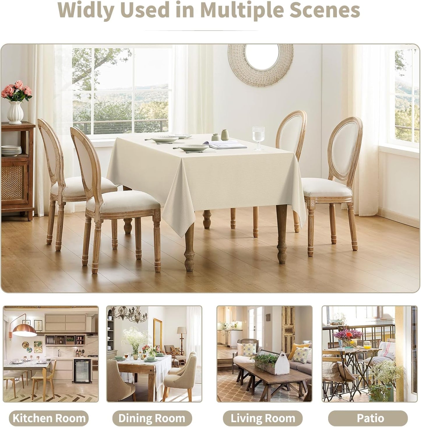 Rectangle Tablecloth Weaved Textured Water Resistant Spill Proof Table Cloth, Decorative Fabric Wrinkle Free Table Cover for Events and Dinner, 60 X 84 Inch, Ivory