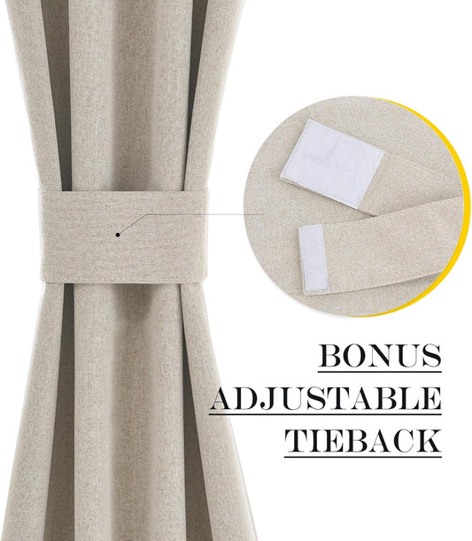 100% Blackout Curtain for Door Window - Privacy Room Darkening Shade, Thermal Insulated French Door Curtain with Tie Back, Elegant Home Decoration, 1 Panel, 25 X 72 Inch, Linen