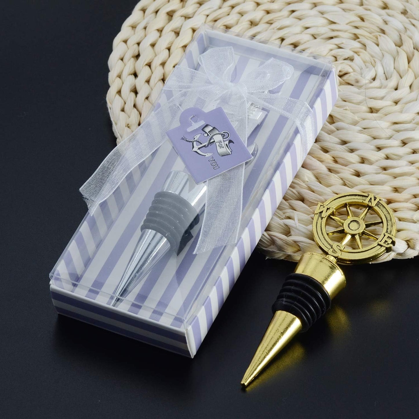 2 Pack Wine and Beverage Bottle Stoppers Stainless Steel Wine Stopper (Anchor and Rudder)