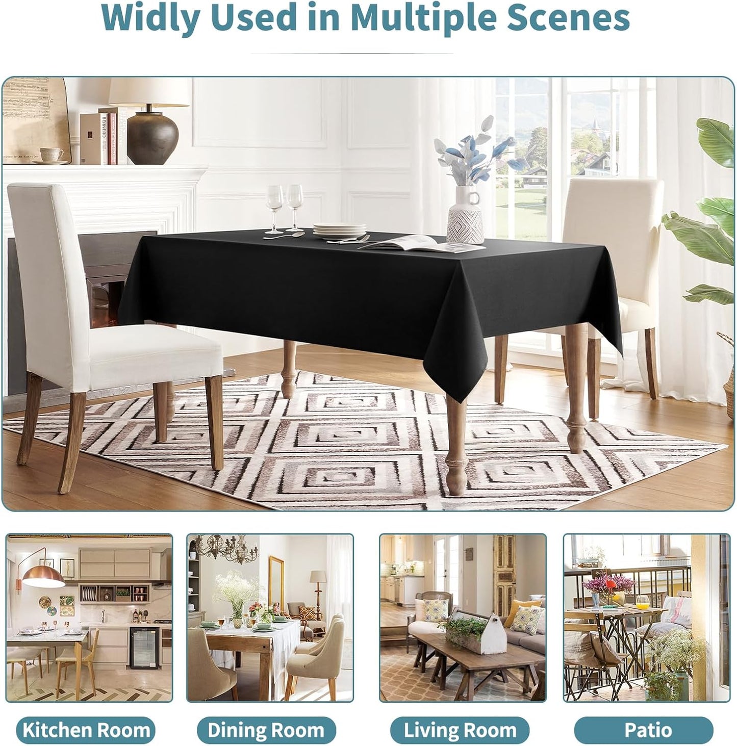 Table Cloth Rectangle Waterproof Spill-Proof Wrinkle-Free Tablecloth Washable, Kitchen Dining Tabletop Decoration, Fabric Table Cover for Indoor and Outdoor Use, 60 X 120 Inch, Black
