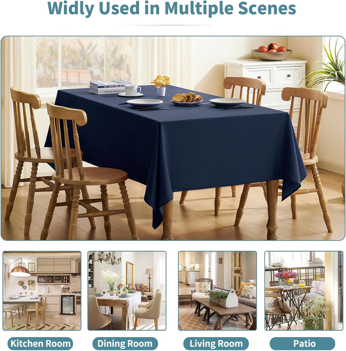 Textured Tablecloth Rectangle Waterproof Table Cloth, Washable Table Cover Wrinkle Free Fabric Tabletop Decoration for Kitchen, Dining, Wedding, Parties, 60 X 84 Inch, Navy Blue