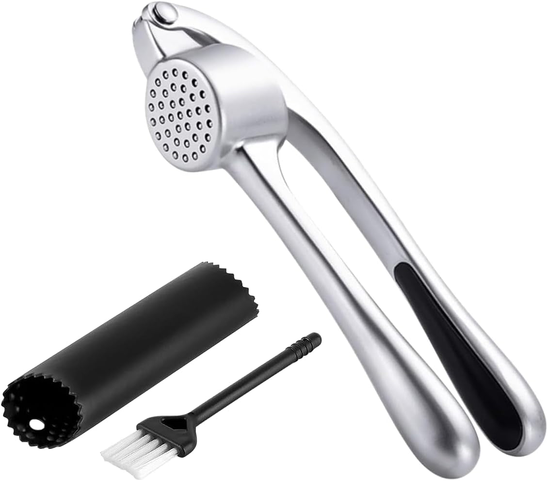 Stainless Steel Garlic Press - Easy-Squeeze Handle, Mincer & Crusher, Extracts More Garlic Paste, Dishwasher Safe