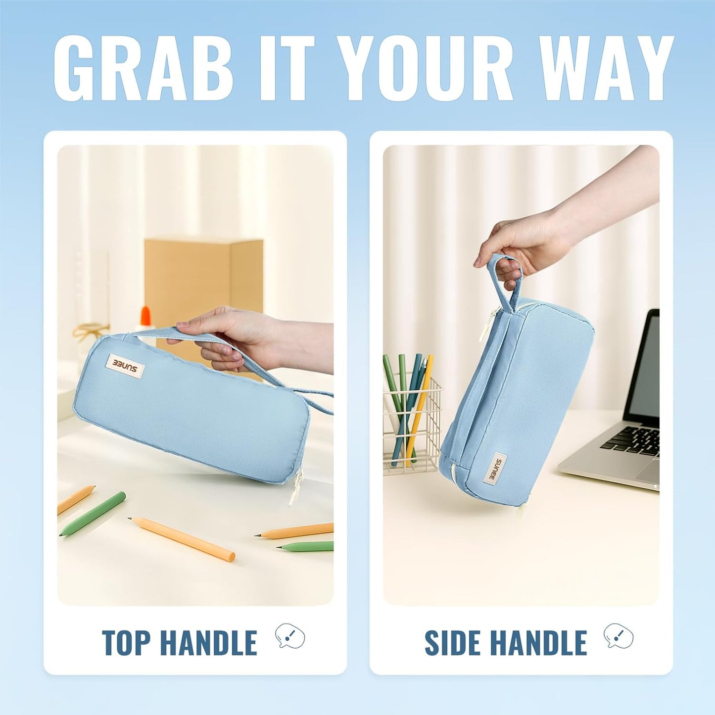 Pencil Case, Large Capacity Pencil Pouch, Aesthetic Pen Bag Office Stationery Organizer Simple Sturdy Multifunctional for Teen Girls Women Men, Blue