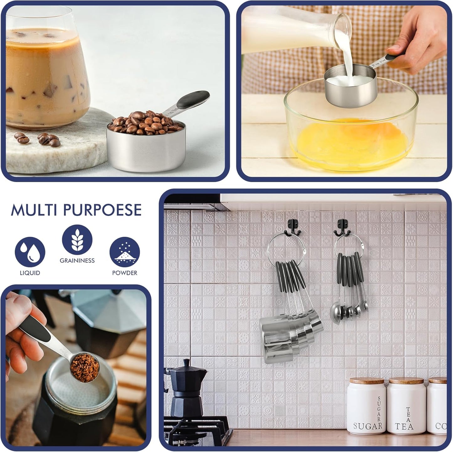 10-PACK Measuring Cups and Spoons Set, Kitchen Gadagets Cooking Baking,Heavy Duty & Dishwasher Safe for Dry and Liquid Ingredients,Black