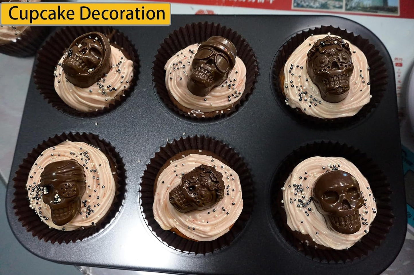 10 Cavity Skull Chocolate Molds Silicone Skull Candy Mold for Jelly Crayon Resin, Pack of 2 (Black)