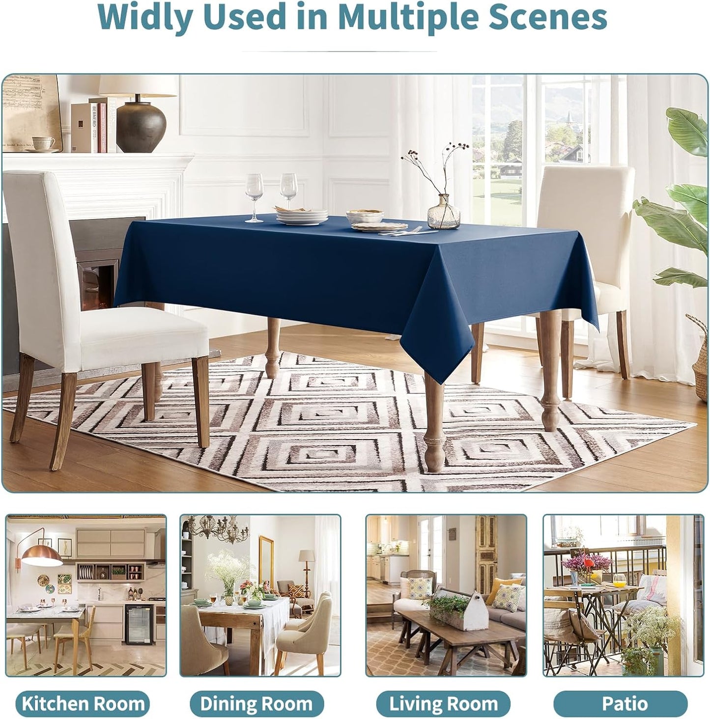 Table Cloth Rectangle Waterproof Spill-Proof Wrinkle-Free Tablecloth Washable, Kitchen Dining Tabletop Decoration, Fabric Table Cover for Indoor and Outdoor Use, 60 X 120 Inch, Navy Blue