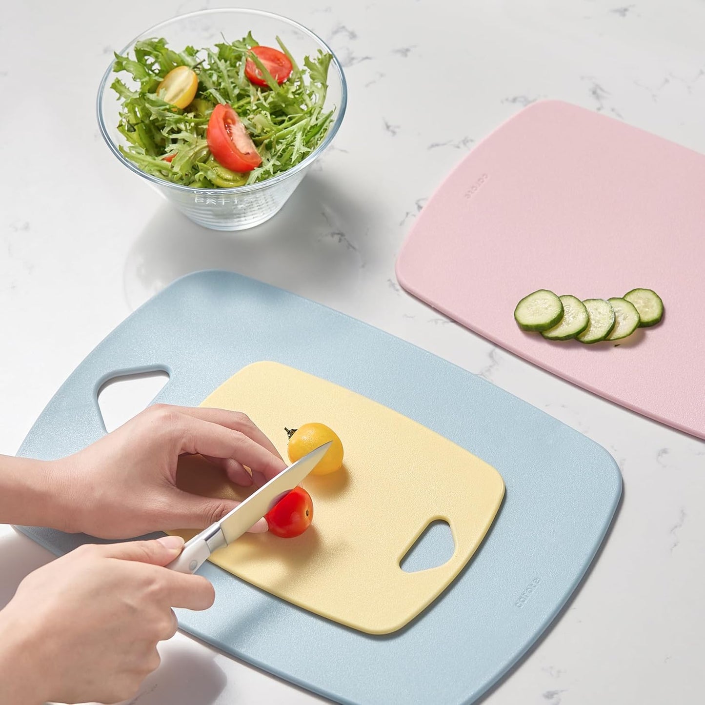 3Pcs Cutting Boards for Kitchen, Plastic Cutting Board Set, Lightweight Chopping Boards for Chopping Meat Vegetable and Fruits, Easy Grip Handle, Dishwasher Safe Colorful