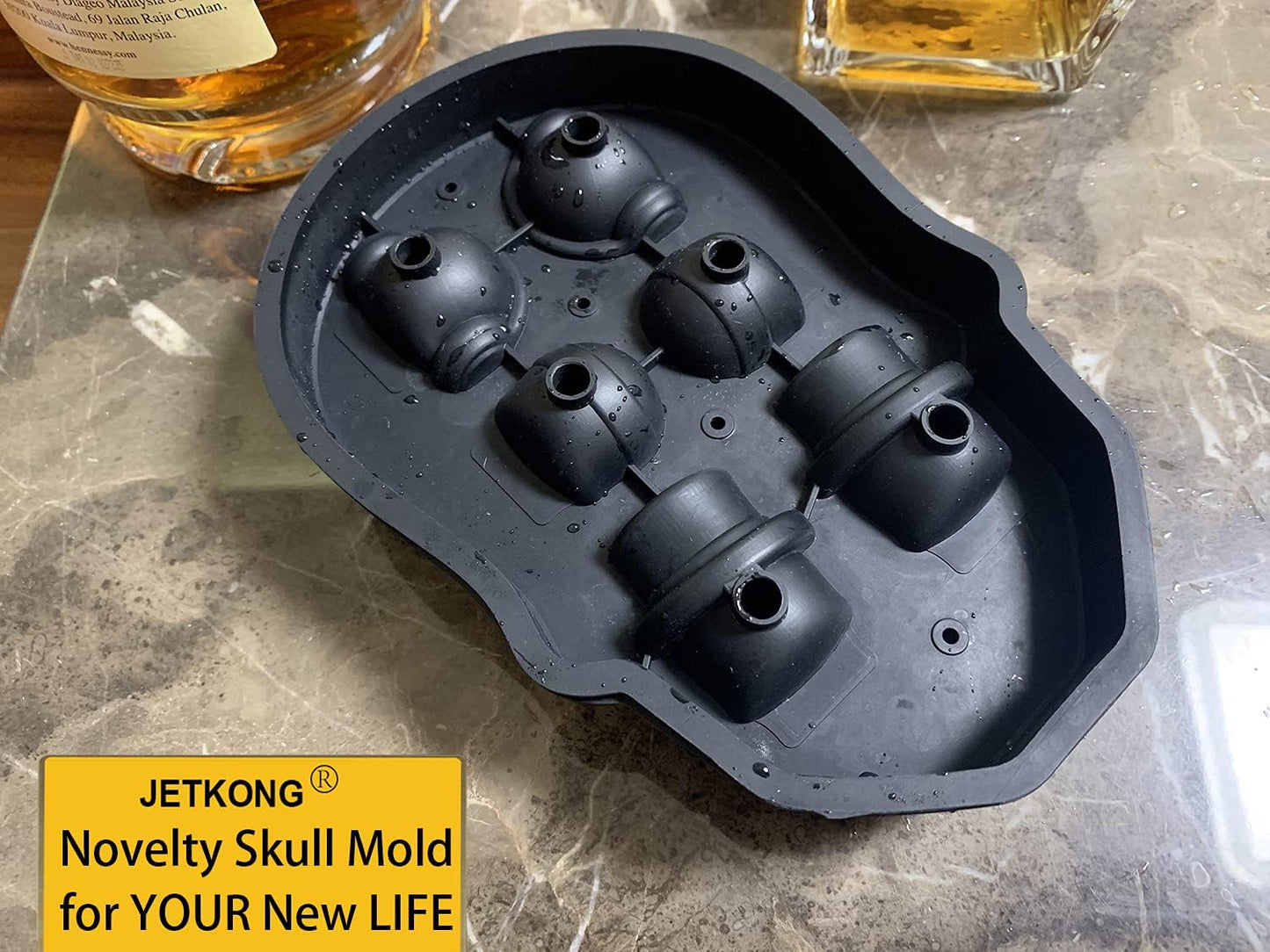 6 Cavity Skull Ice Maker - Silicone Skull Shaped Ice Mold and Tray for Whiskey, Cocktails and Beverages