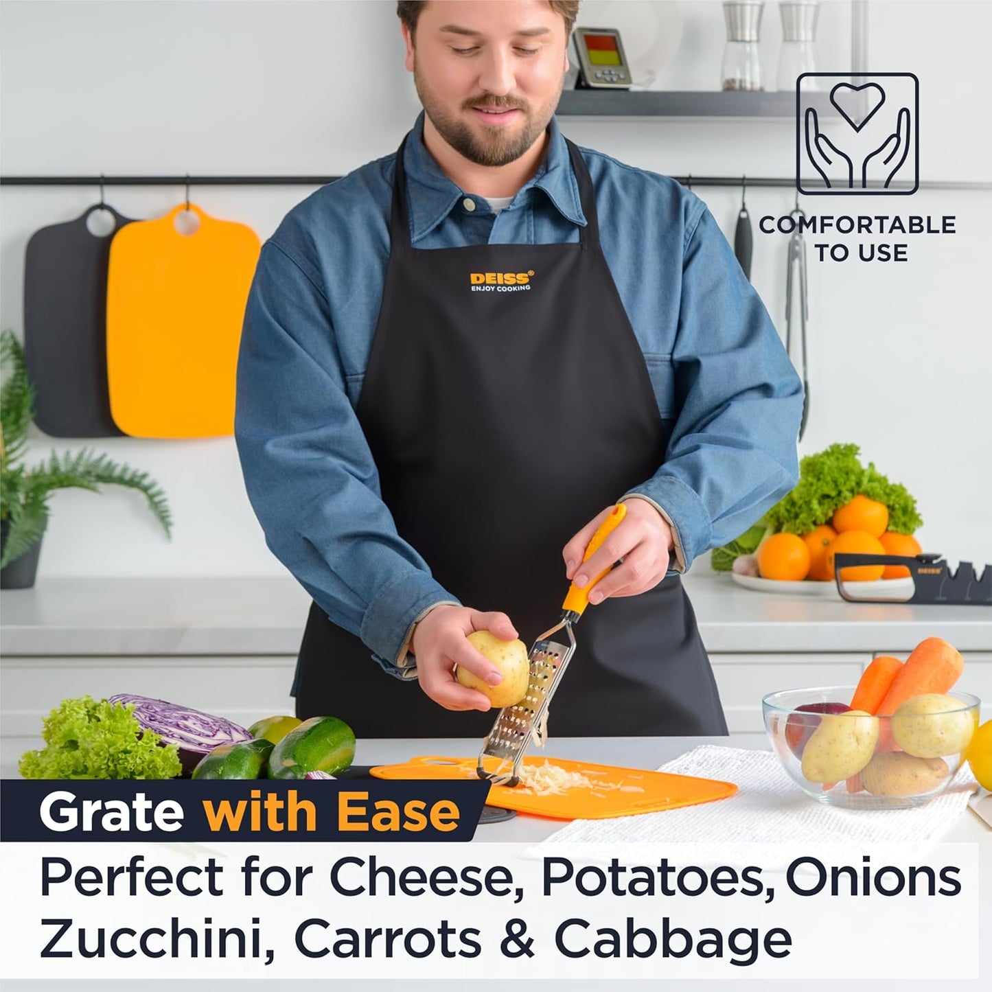 PRO Coarse Grater & Hand Held Cheese Grater - Sharp Stainless Steel Blades, Non-Slip Handle, Small Cheese Grater for Kitchen, Shredder, Dishwasher Safe