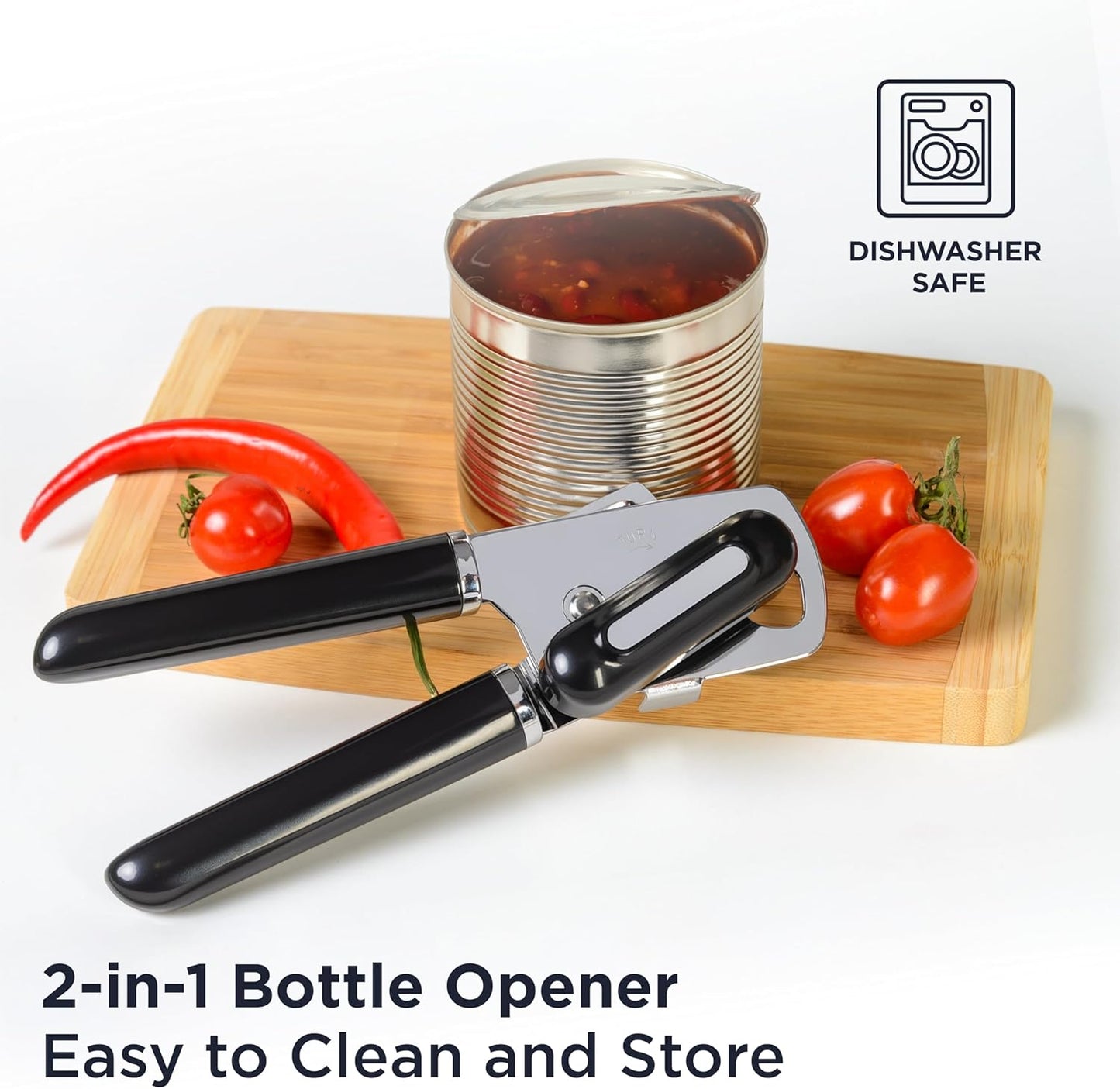 PRO Hand Held Can Opener – Smooth Edge Can Opener Manual & Bottle Opener, Heavy Duty Stainless Steel Can Openers, Effortless Turn Knob, Sharp Blade for Easy Cutting, Non-Slip Ergonomic Handle