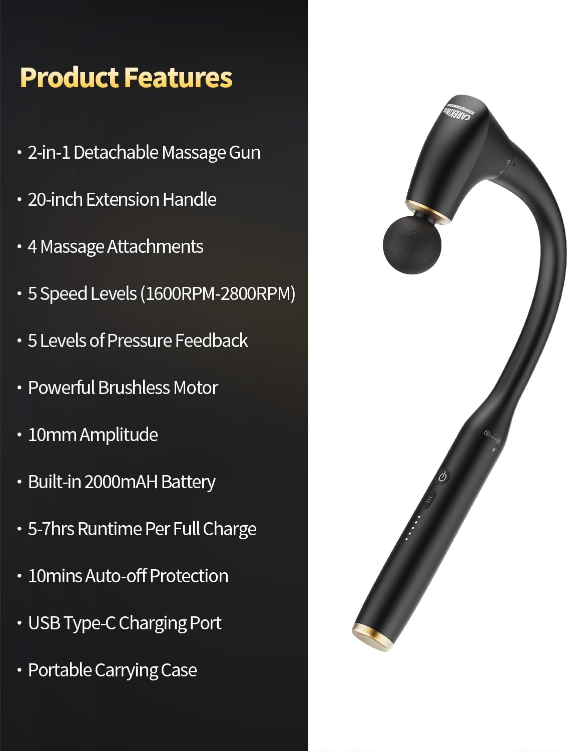 2-In-1 Detachable Percussion Massage Gun with Extension Handle, Back Massager for Pain Relief Deep Tissue Muscle Massager for Arm Shoulder Lower Back Thigh Waist, Gifts for Women, FSA-HSA Eligible
