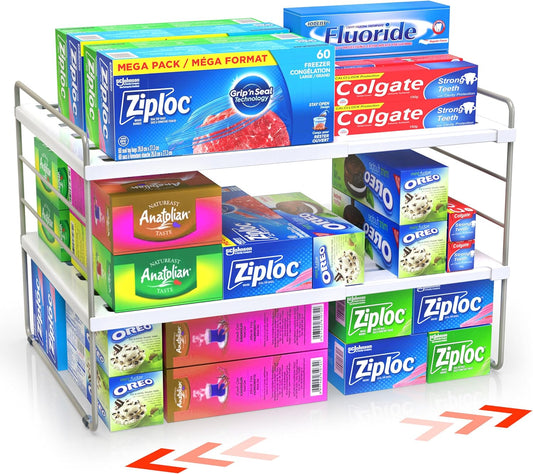 Kitchen Cabinet Organizer, Expandable Kitchen Aluminum Foil and Plastic Wrap Organizers, Wrapping Paper Shelf, Baking Sheet and Bags Storage Rack for Pantry Organization