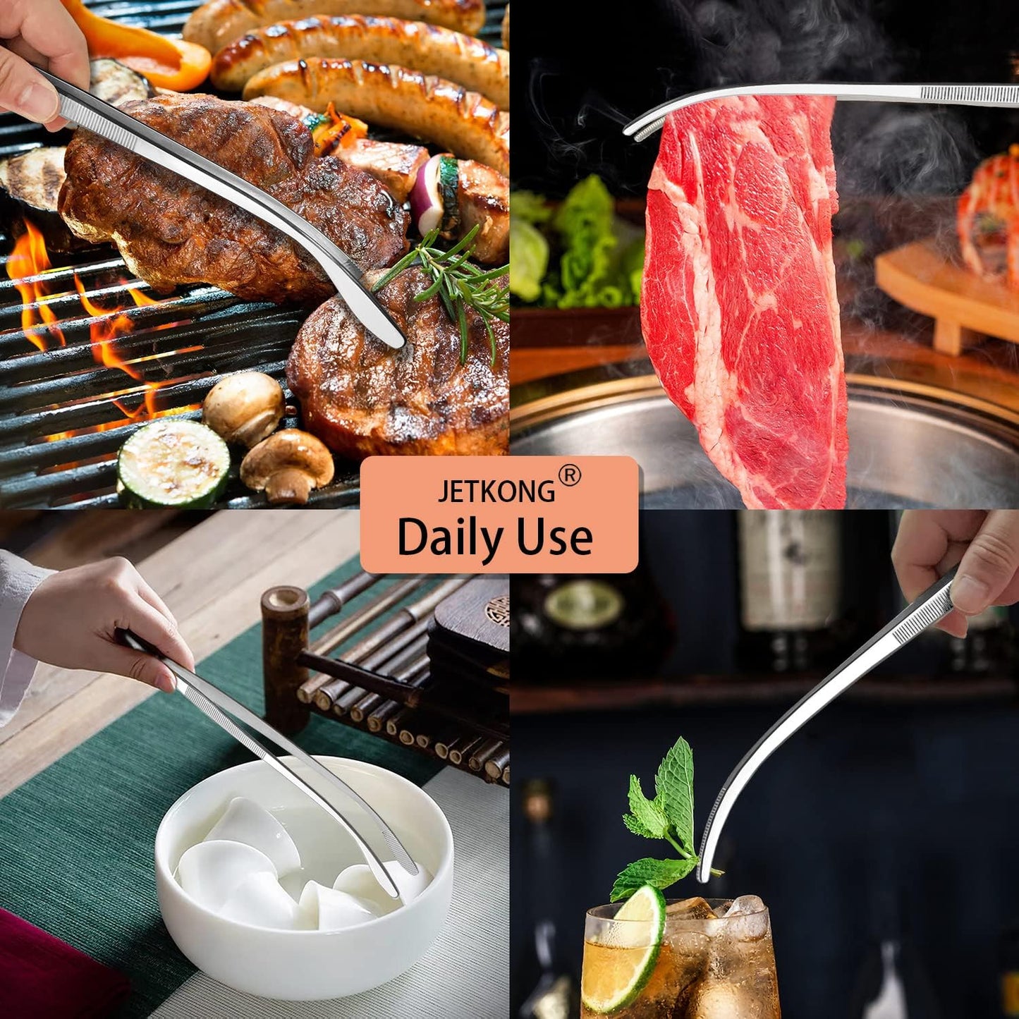 2 Pcs 12'' Curved Kitchen Tweezers Stainless Steel Long Tweezer Tongs Professional Chef Tweezers for Cooking, Grilling and BBQ (Silver)