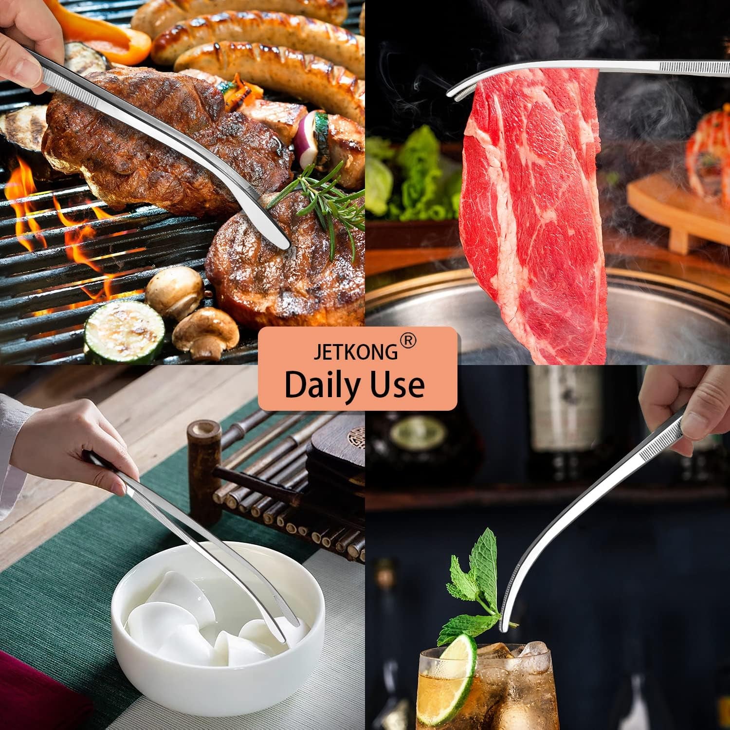 2 Pcs 12'' Curved Kitchen Tweezers Stainless Steel Long Tweezer Tongs Professional Chef Tweezers for Cooking, Grilling and BBQ (Silver)