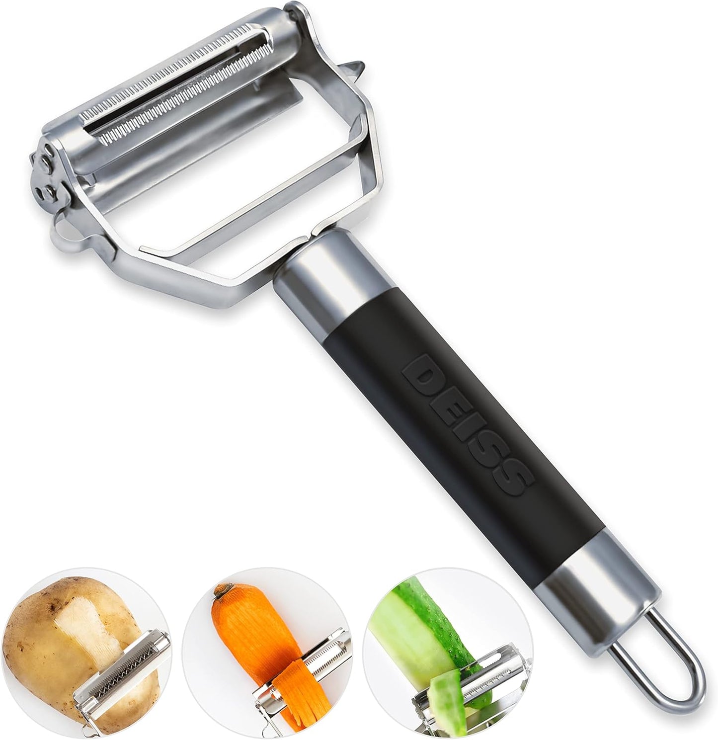 PRO Dual Julienne Peeler & Vegetable Peeler - Non-Slip Handle - Apple Peeler & Potato Peeler, Orange Peeler, Zoodles Maker - Y Peeler, Veggie Peeler for Making Delicious Veggie Noodles