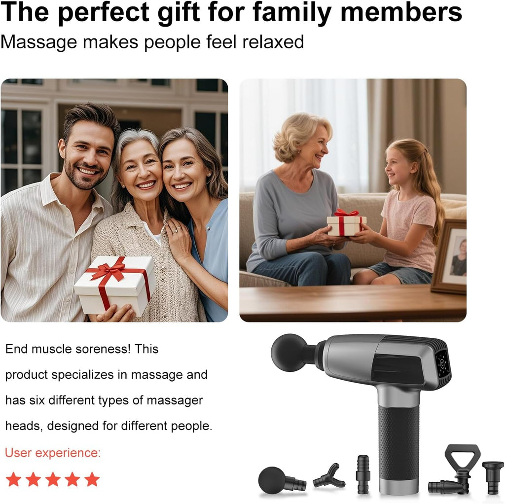 Massage Gun Deep Tissue,Birthday Gifts for Men Women,Gifts for Boyfriend Girlfriend - Neck Back Massager for Pain Relief Deep Tissue with 6 Heads & 8 Speeds(Grey)