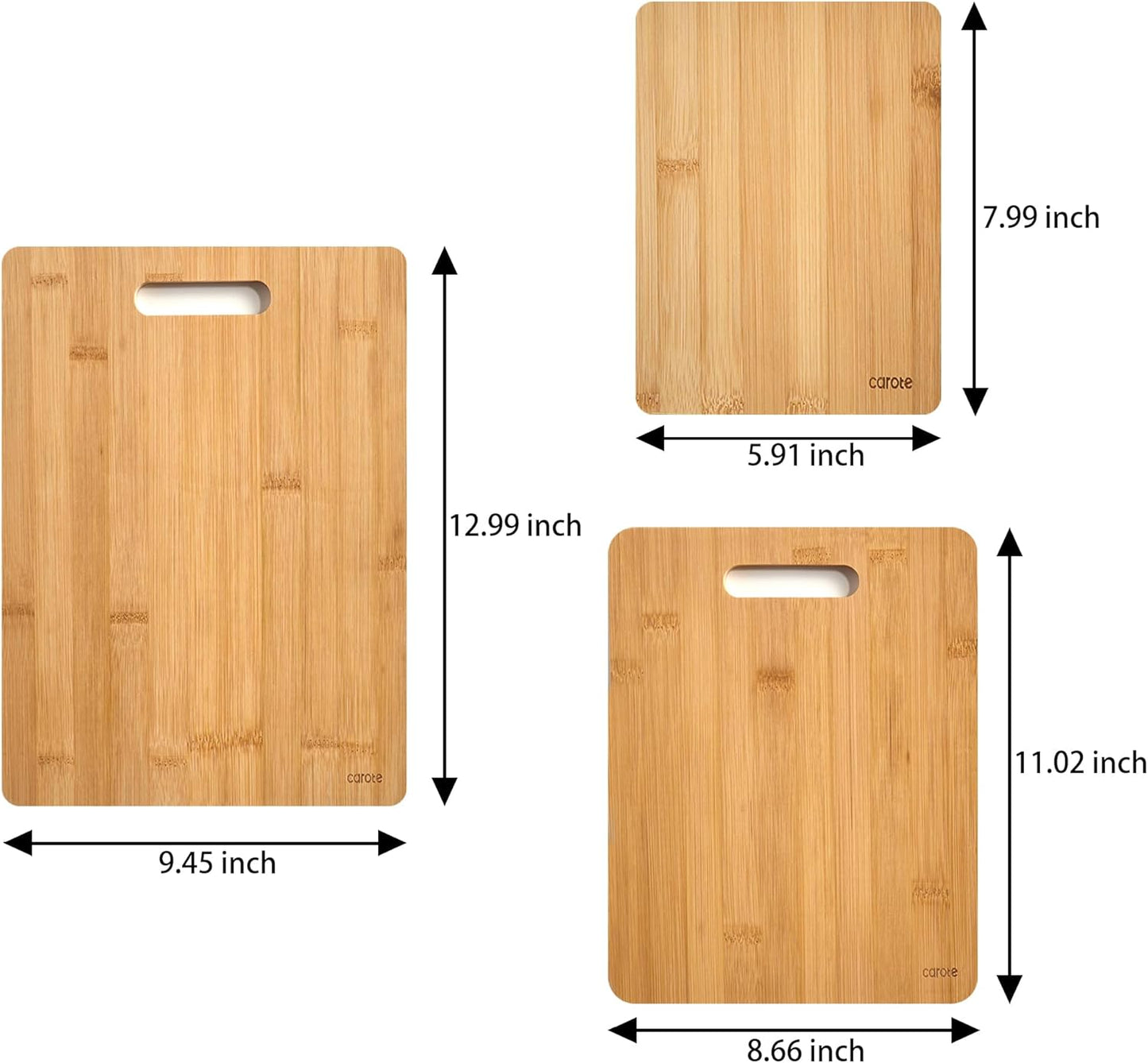 3Pcs Bamboo Cutting Boards Set, Thick Wood Cutting Board for Kitchen Wooden, Knife Friendly, Ideal for Chopping Meat Vegetables and Fruit Serving Tray with Handles