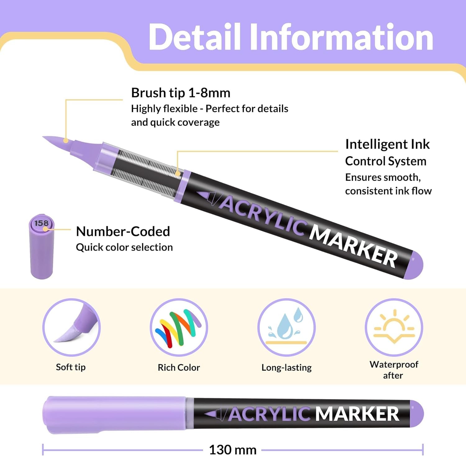 Acrylic Paint Markers Brush Tip, 18 Colors Acrylic Markers with Automatic Ink Control System, Waterproof Acrylic Paint Pens for Painting,Wood, Canvas, Glass, Stone, Fabric and Art Supplies