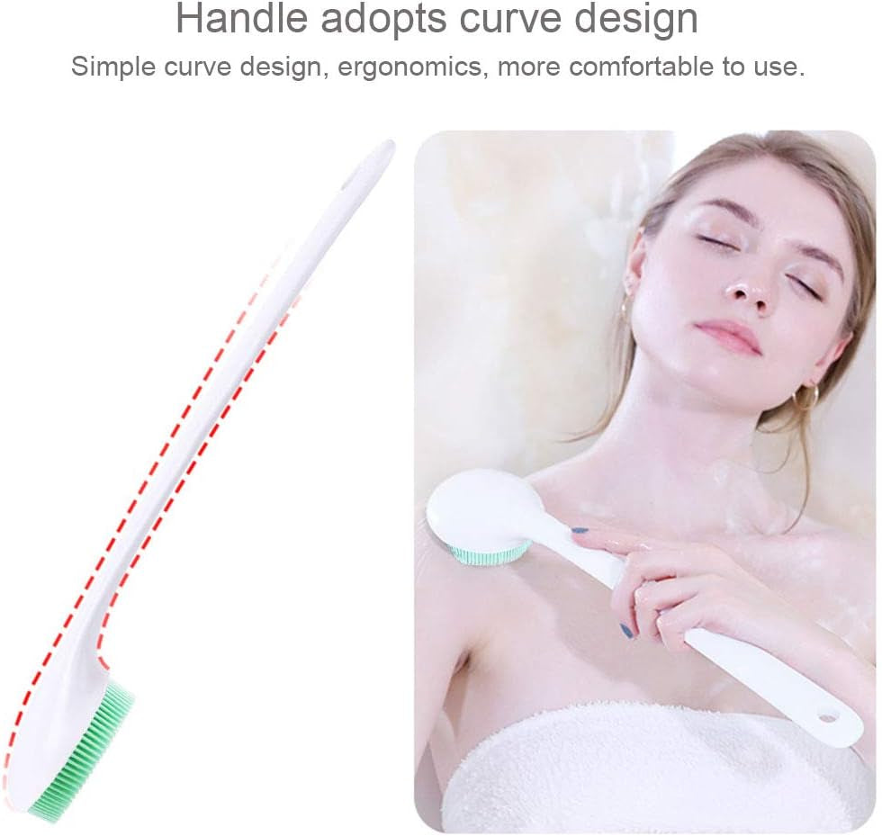 Silicone Body Scrubber Exfoliator, Back Brush Long Handle for Shower with Soft Bristles, Shower Brush Scrubber for Body Men and Women, BPA Free, Non-Slip