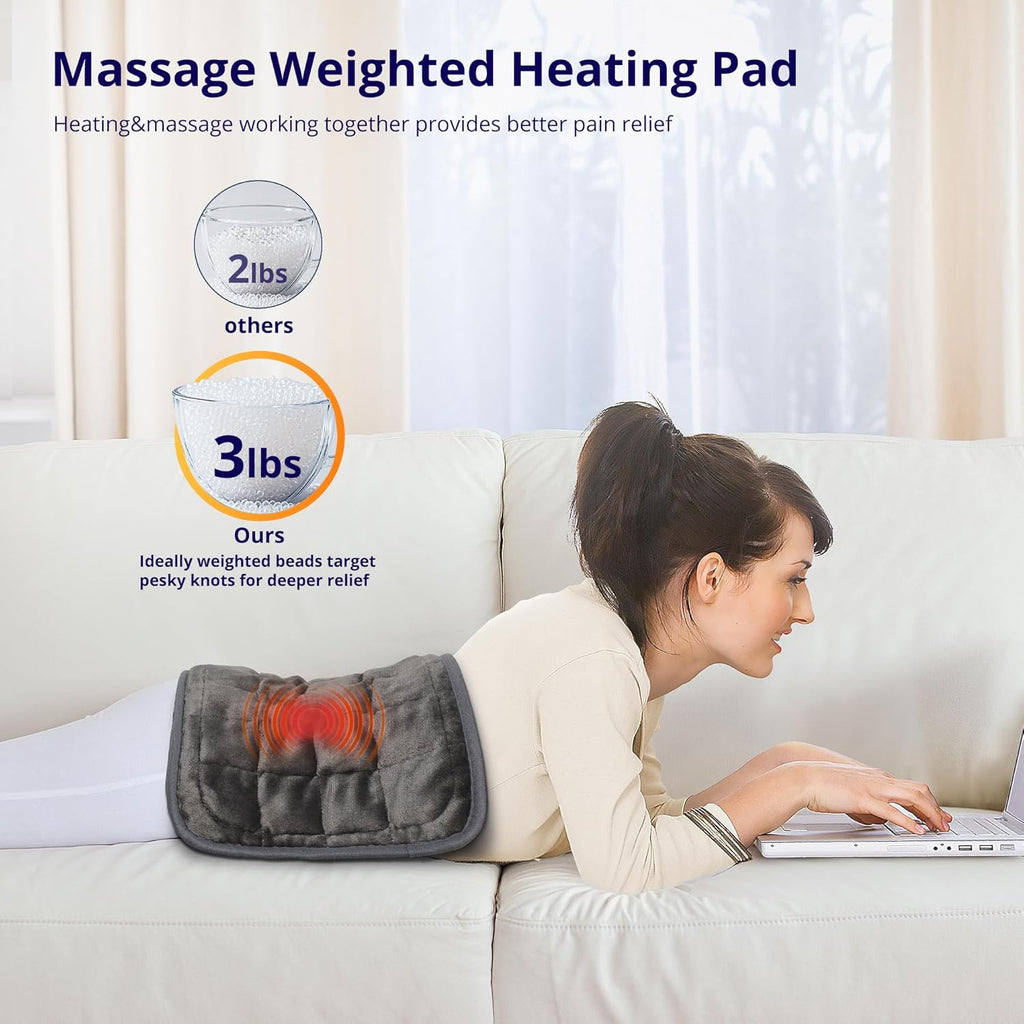Heating Pad, Weighted Vibrating Massage Heating Pad with Heat Therapy - 6 Massage Modes & 3 Adjustable Heat Settings for Back/Shoulder Pain Relief, 12” X 24”, Black