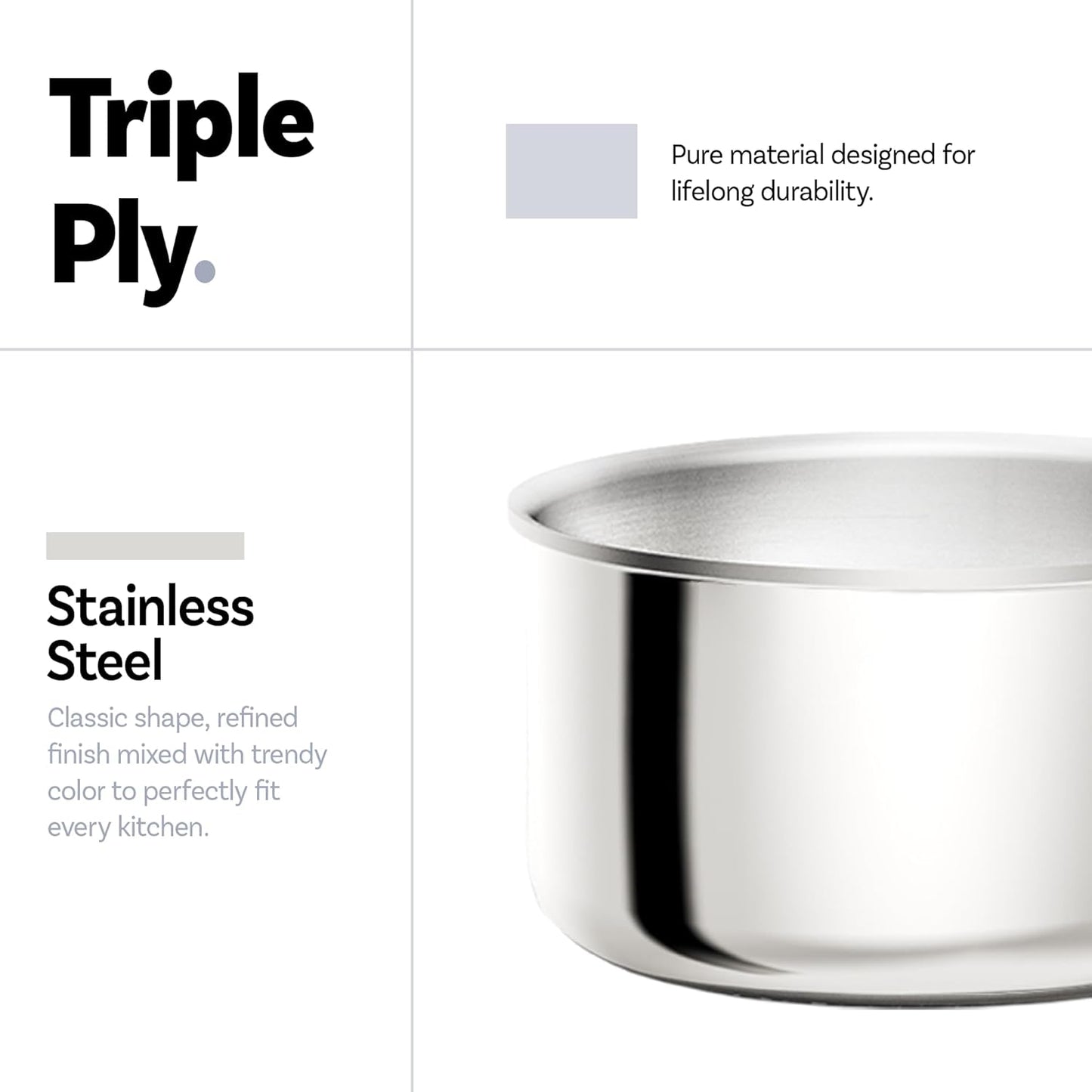 Stainless Steel Sauce Pan with Detachable Handle, 4Pcs Stainless Steel Pot, 3QT Saucepan with Lid, Non-Toxic Induction Kitchen Cookware, Stand-Up Lid, Oven Safe, Blue