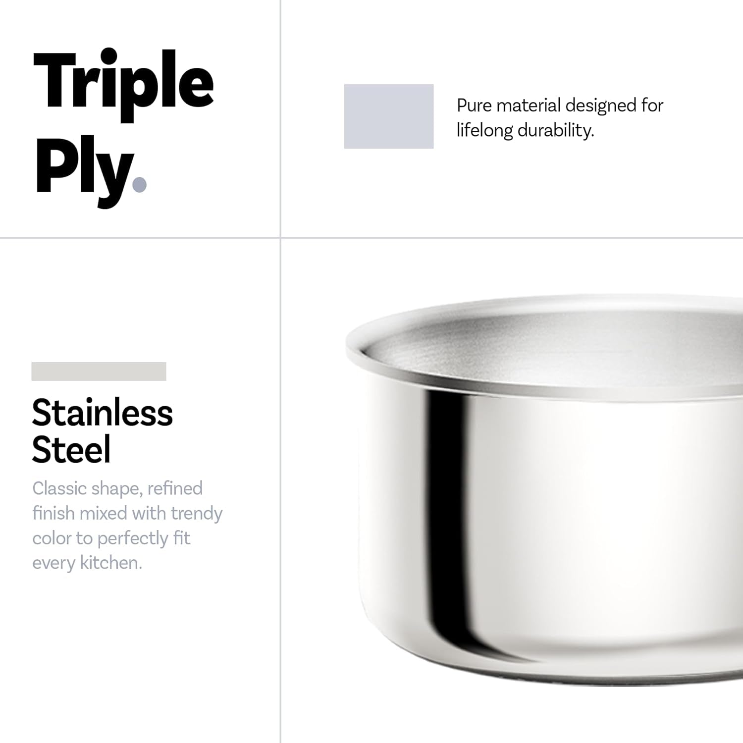 Stainless Steel Sauce Pan with Detachable Handle, 4Pcs Stainless Steel Pot, 3QT Saucepan with Lid, Non-Toxic Induction Kitchen Cookware, Stand-Up Lid, Oven Safe, Blue