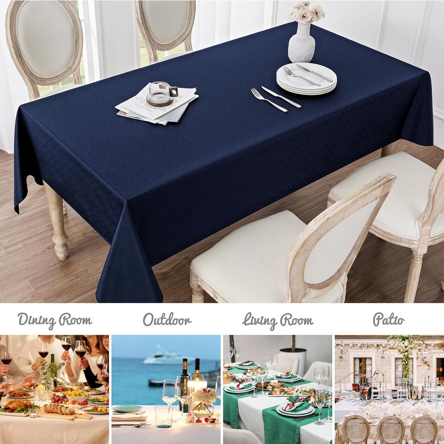 Rectangle Tablecloth Waterproof 52X70 Inch Linen Textured Table Cloth Stain and Wrinkle Resistant Washable, Decorative Fabric Table Cover for Dining, Party and Camping, Navy Blue