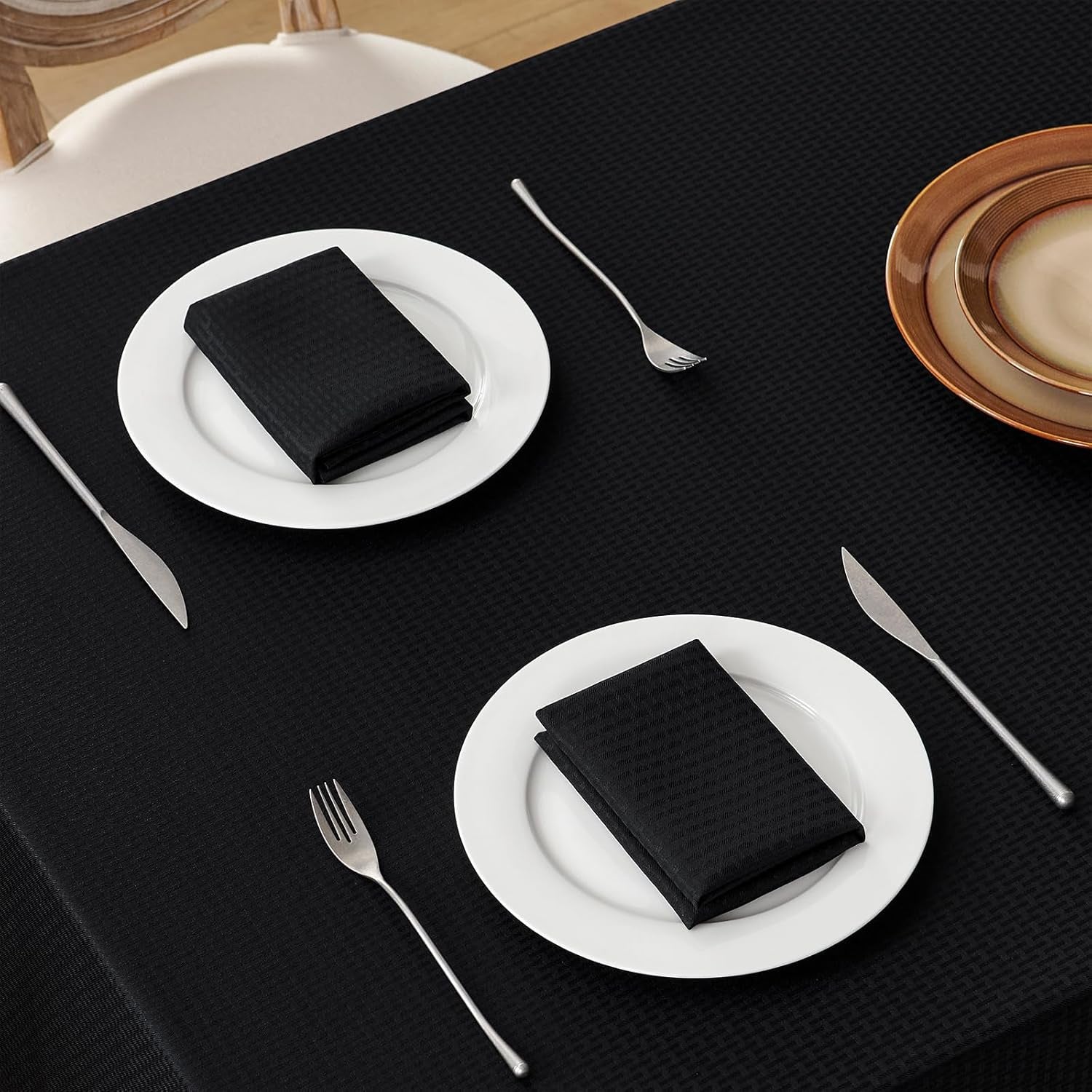 Rectangle Tablecloth Weaved Textured Water Resistant Spill Proof Table Cloth, Decorative Fabric Wrinkle Free Table Cover for Events and Dinner, 60 X 84 Inch, Black