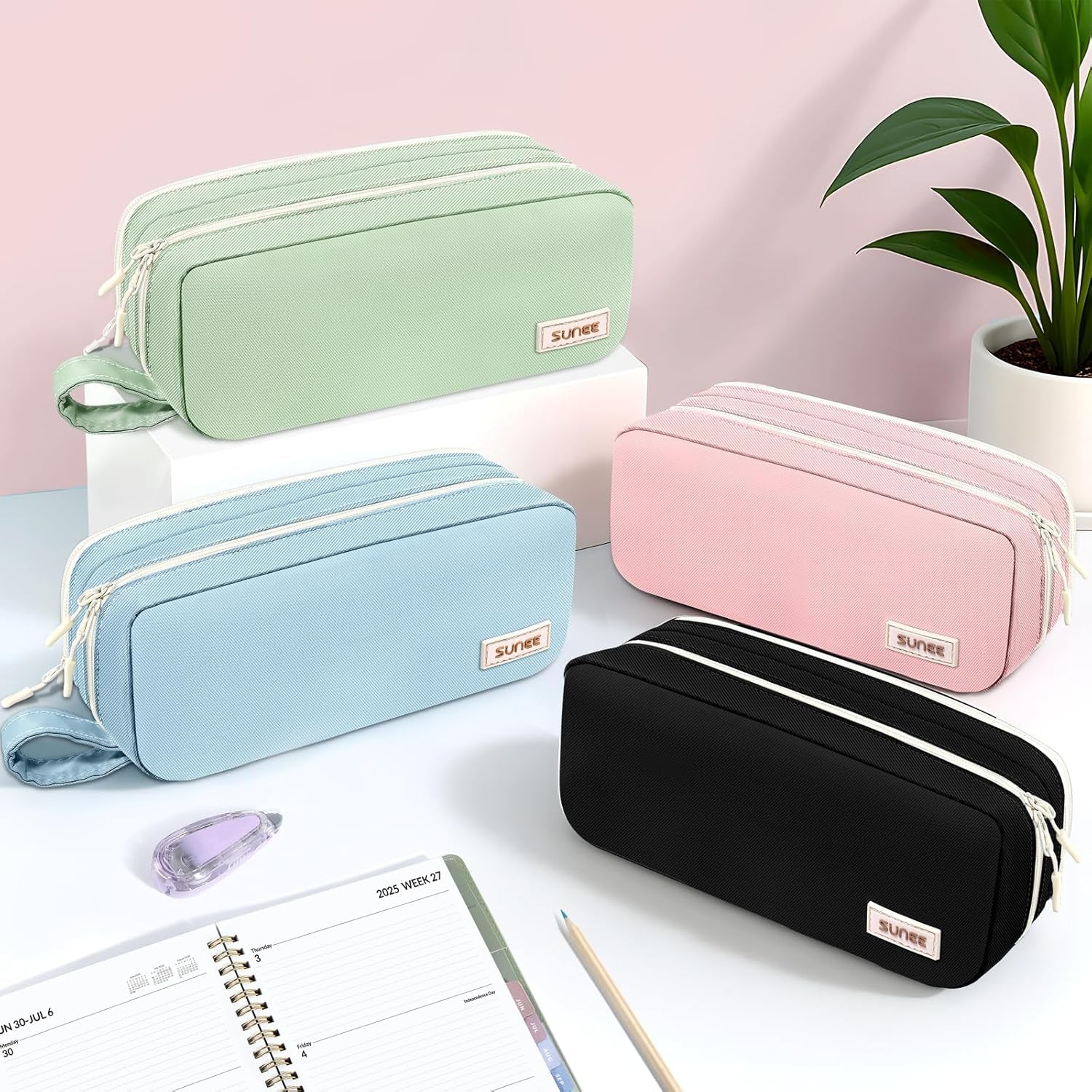 Pencil Case, Large Capacity Pencil Pouch, Aesthetic Pen Bag Office Stationery Organizer Simple Sturdy Multifunctional for Teen Girls Women Men, Pink