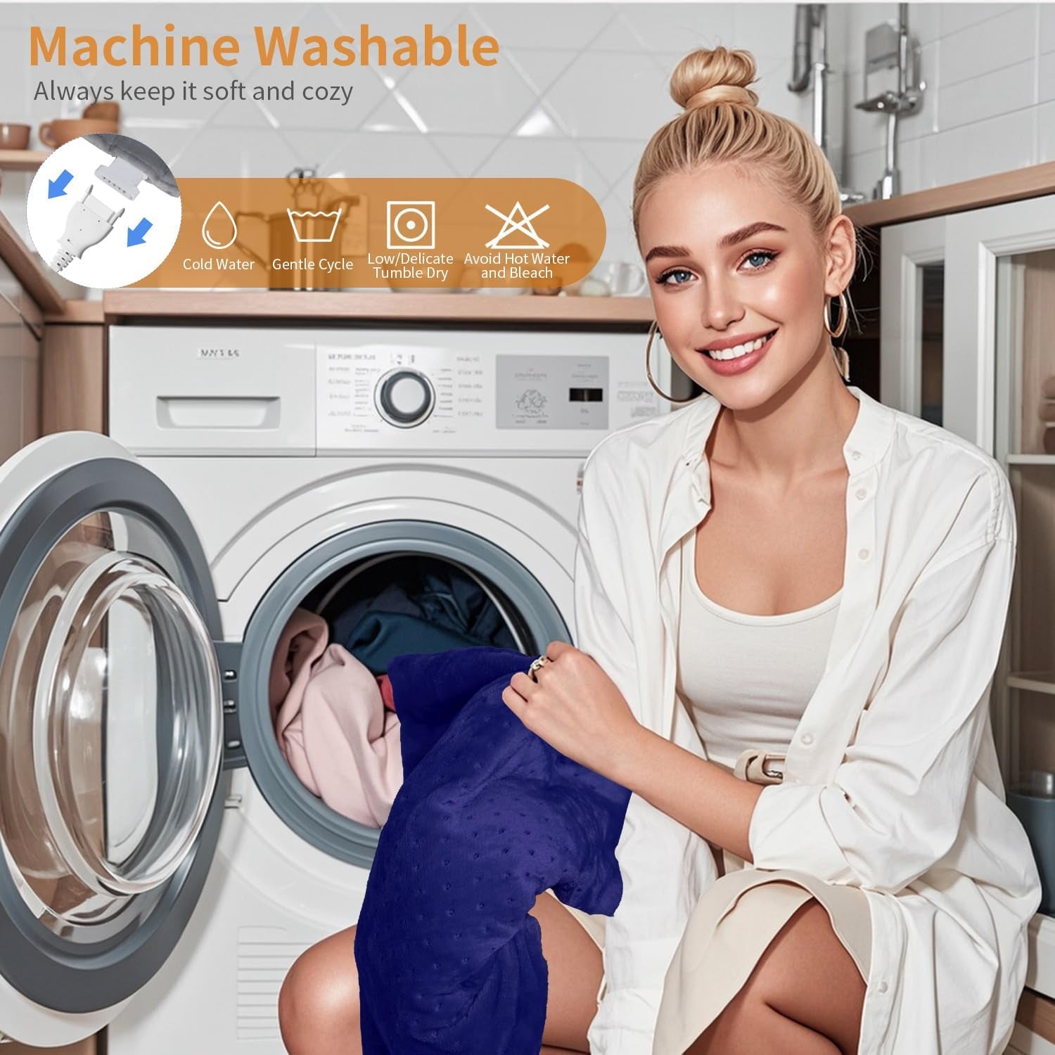 Massaging Weighted Heating Pad for Back Pain Relief,Heating Pads for Neck, Shoulder,Cramp,Portable Heated Pad with 3 Heat Settings & 6 Massage,18 Relaxing Combinations,Auto Off,12"*24",Dark Blue