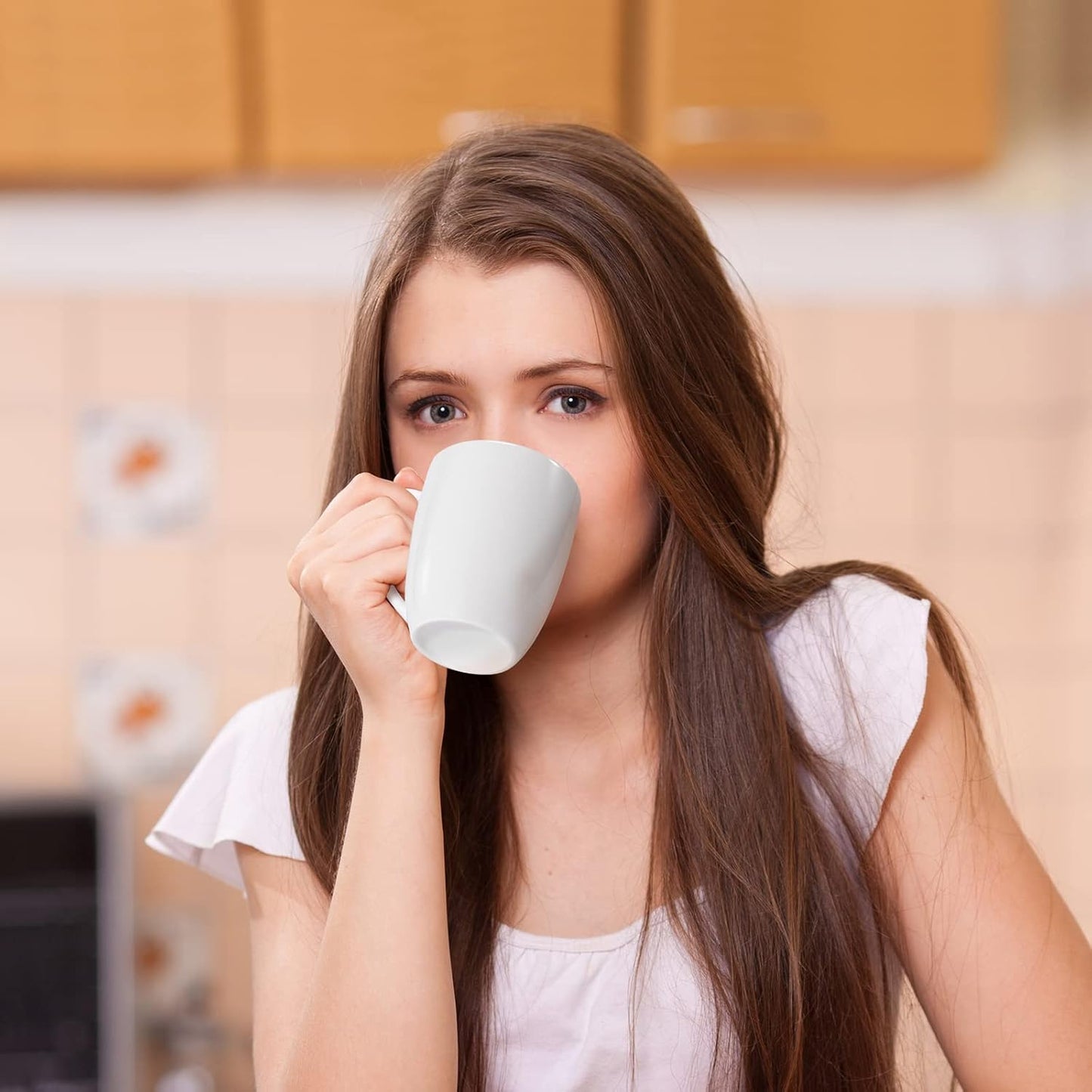 16 Oz Large Coffee Mugs Set of 4 Ceramic Coffee Mug White Coffee Cups Tea Cups Idea Gift for Women Men House Warming Gifts New Home Office, White 4 Pack (Pink)