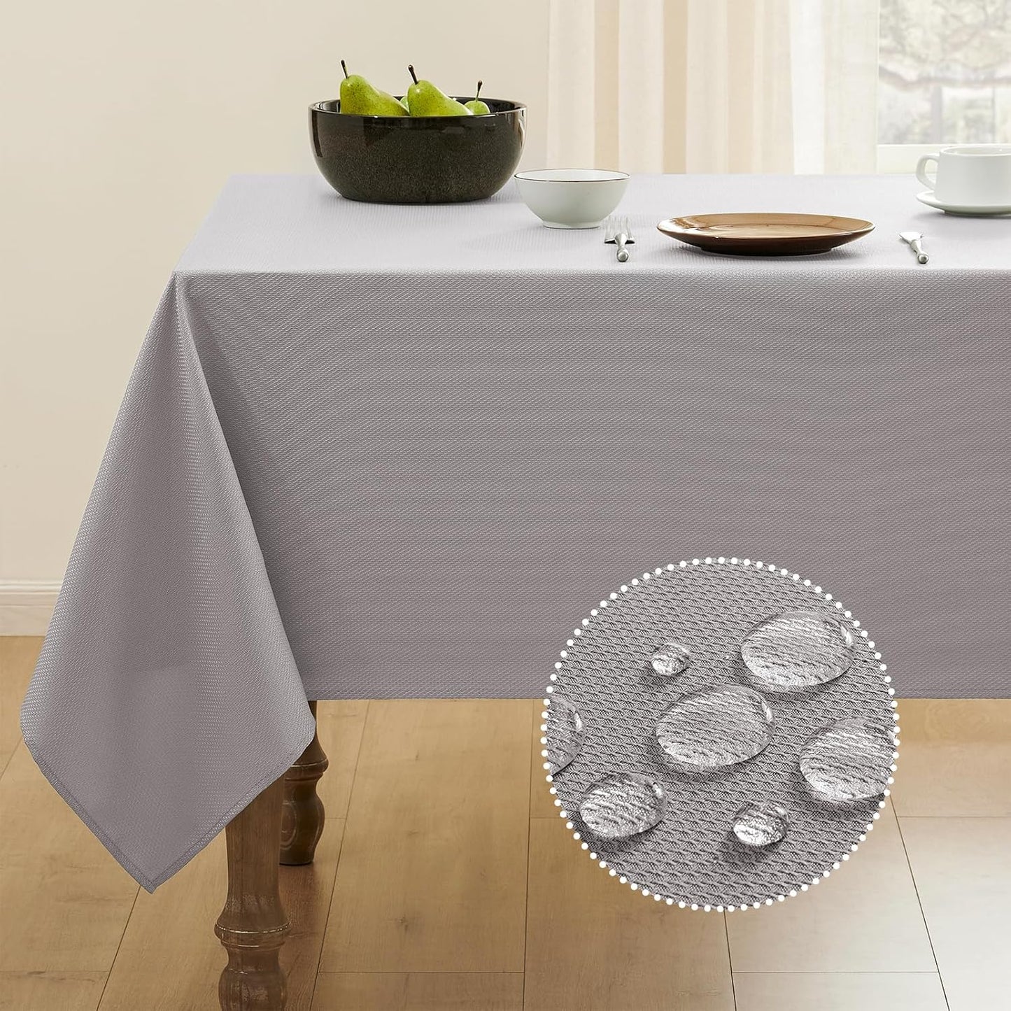 Textured Tablecloth Rectangle Waterproof Table Cloth, Washable Table Cover Wrinkle Free Fabric Tabletop Decoration for Kitchen, Dining, Wedding, Parties, 60 X 84 Inch, Light Grey