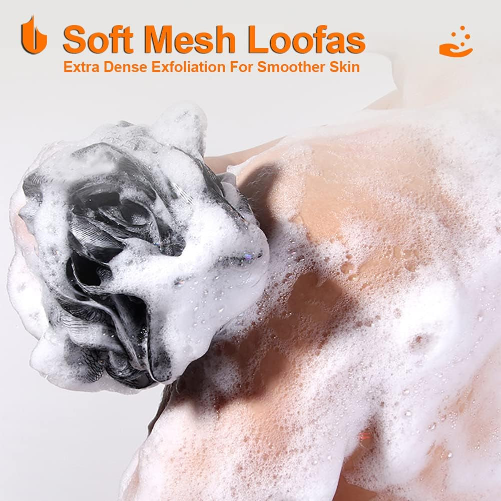 Shower Bath Sponge XL 75G Soft Shower Loofahs Balls for Body Wash Men Women Bathroom Accessories, 1 Pack, Black