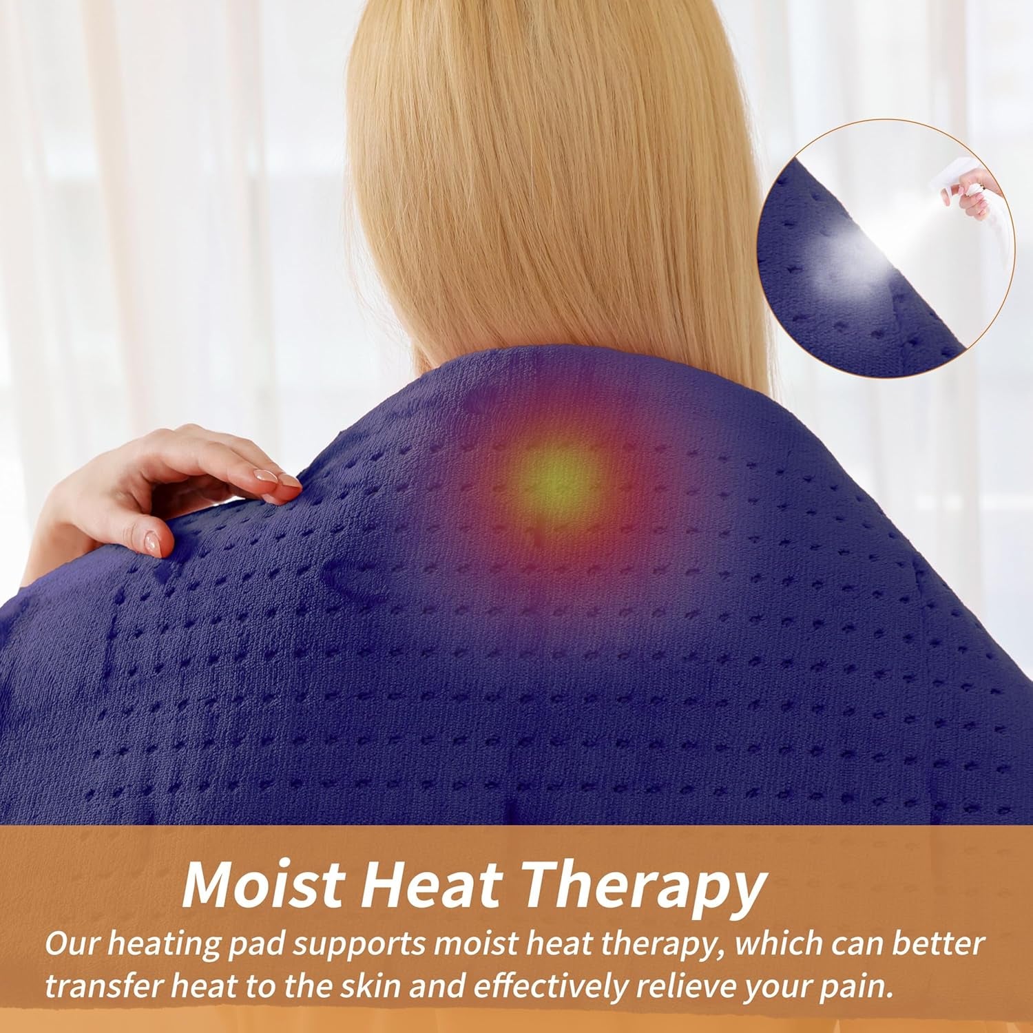 Massaging Weighted Heating Pad for Back Pain Relief,Heating Pads for Neck, Shoulder,Cramp,Portable Heated Pad with 3 Heat Settings & 6 Massage,18 Relaxing Combinations,Auto Off,12"*24",Dark Blue