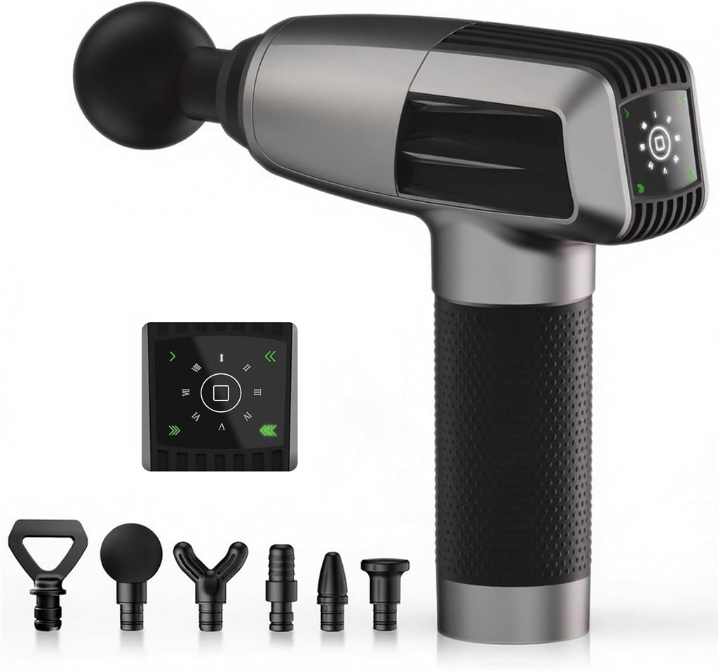 Massage Gun Deep Tissue,Birthday Gifts for Men Women,Gifts for Boyfriend Girlfriend - Neck Back Massager for Pain Relief Deep Tissue with 6 Heads & 8 Speeds(Grey)