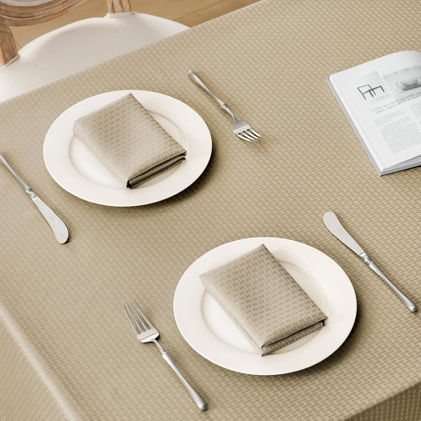 Rectangle Tablecloth Weaved Textured Water Resistant Spill Proof Table Cloth, Decorative Fabric Wrinkle Free Table Cover for Events and Dinner, 60 X 84 Inch, Natural