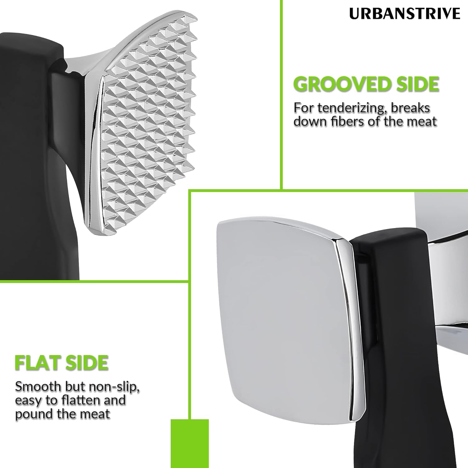 Premium Heavy Duty Meat Tenderizer Hammer, Stainless Steel Meat Mallet Tenderizer, Dual-Sided Meat Hammer Tenderizer, Meat Pounder Kitchen Mallet for Beef, Chicken Pounder, Black