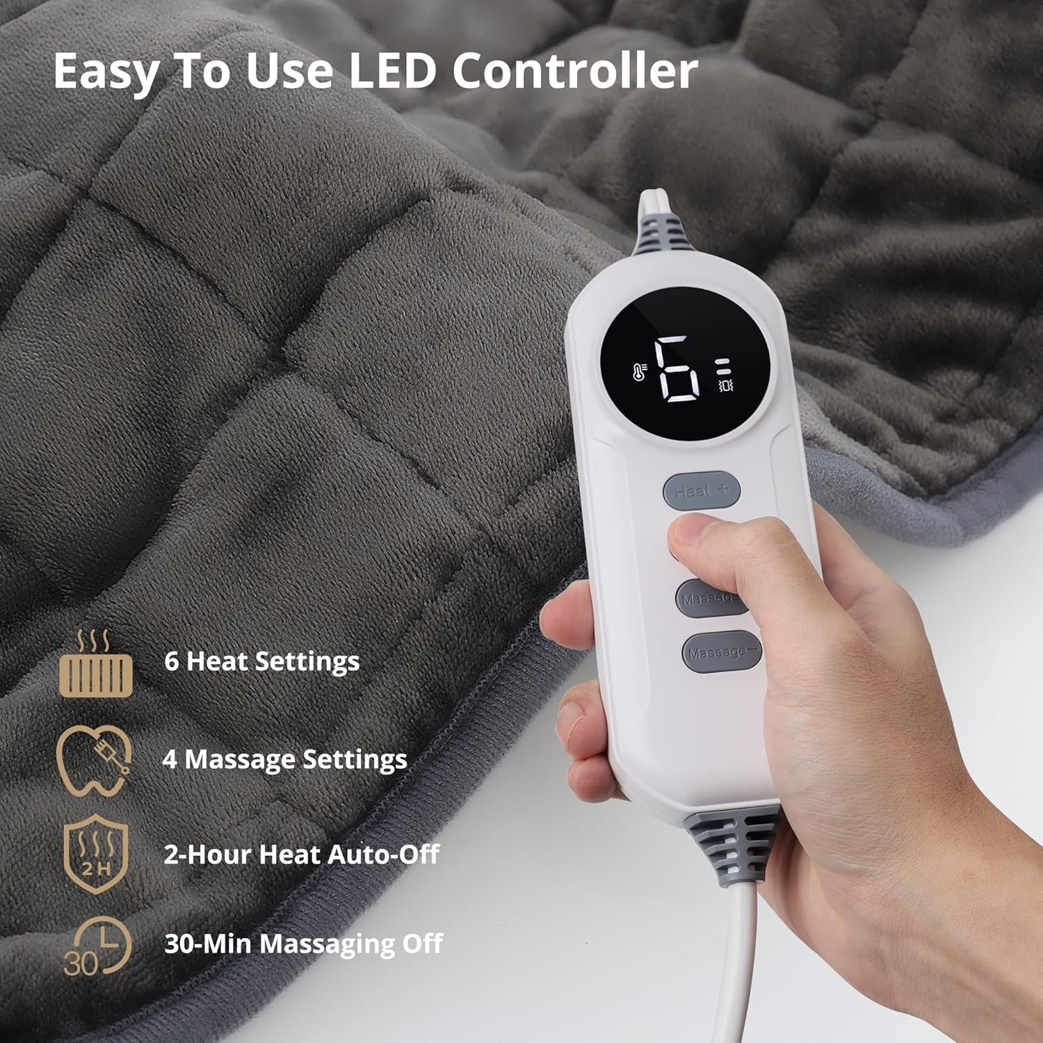 Heating Pad, Weighted Vibrating Massage Heating Pad with Heat Therapy - 6 Massage Modes & 3 Adjustable Heat Settings for Back/Shoulder Pain Relief, 12” X 24”, Black