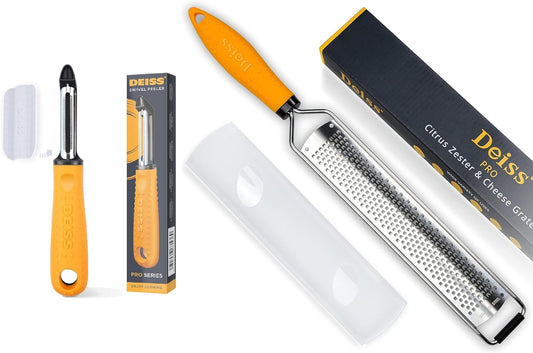 PRO Lemon Zester & Heavy Duty Cheese Grater, Vegetable Grater and Swivel Vegetable Peeler - Sharp Stainless Steel Peeler with Easy Non-Slip Hand Grip