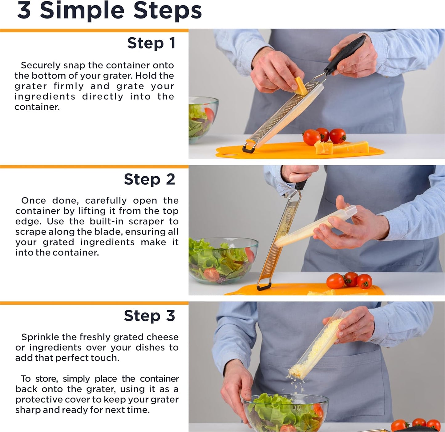 LUX Fine Grater & Lemon Zester, Parmesan Cheese Grater Handheld - Spices, Citrus Fruits, Hard Cheeses, Garlic, Chocolate, Nuts, Ginger, Vegetable Shredder