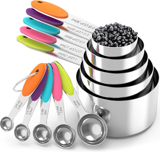 Measuring Cups and Spoons Set, Stainless Steel, Kitchen Utensils for Cooking and Baking (10)