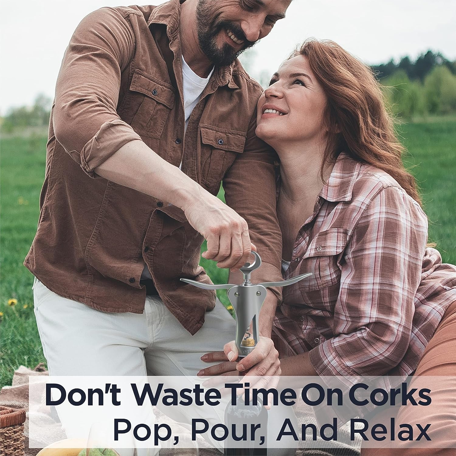 LUX Wine Opener, All-Metal Wing Corkscrew Wine Bottle Opener with Built-In Beer Bottle Opener - Ergonomic Cork Screw Wine Corker, Silver Matte Coating, Velvet Storage Pouch (SILVER)