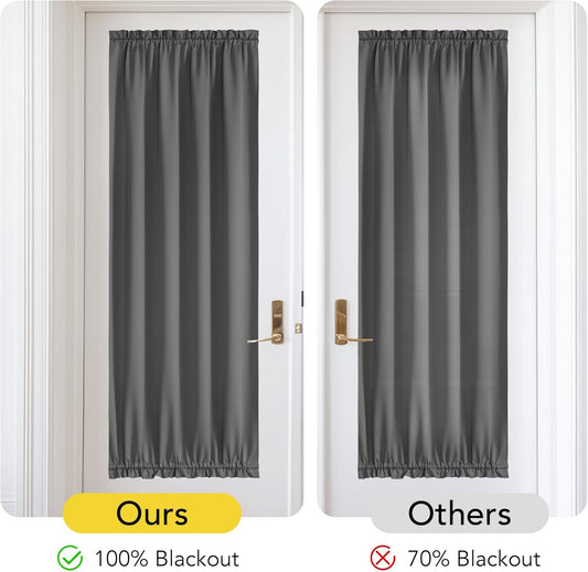 100% Blackout Door Curtain for Window, Privacy French Front Door Shade Thermal Insulated Window Covering for Kitchen Living Room Bedroom, 1 Panel, Grey, 25" W X 72" L