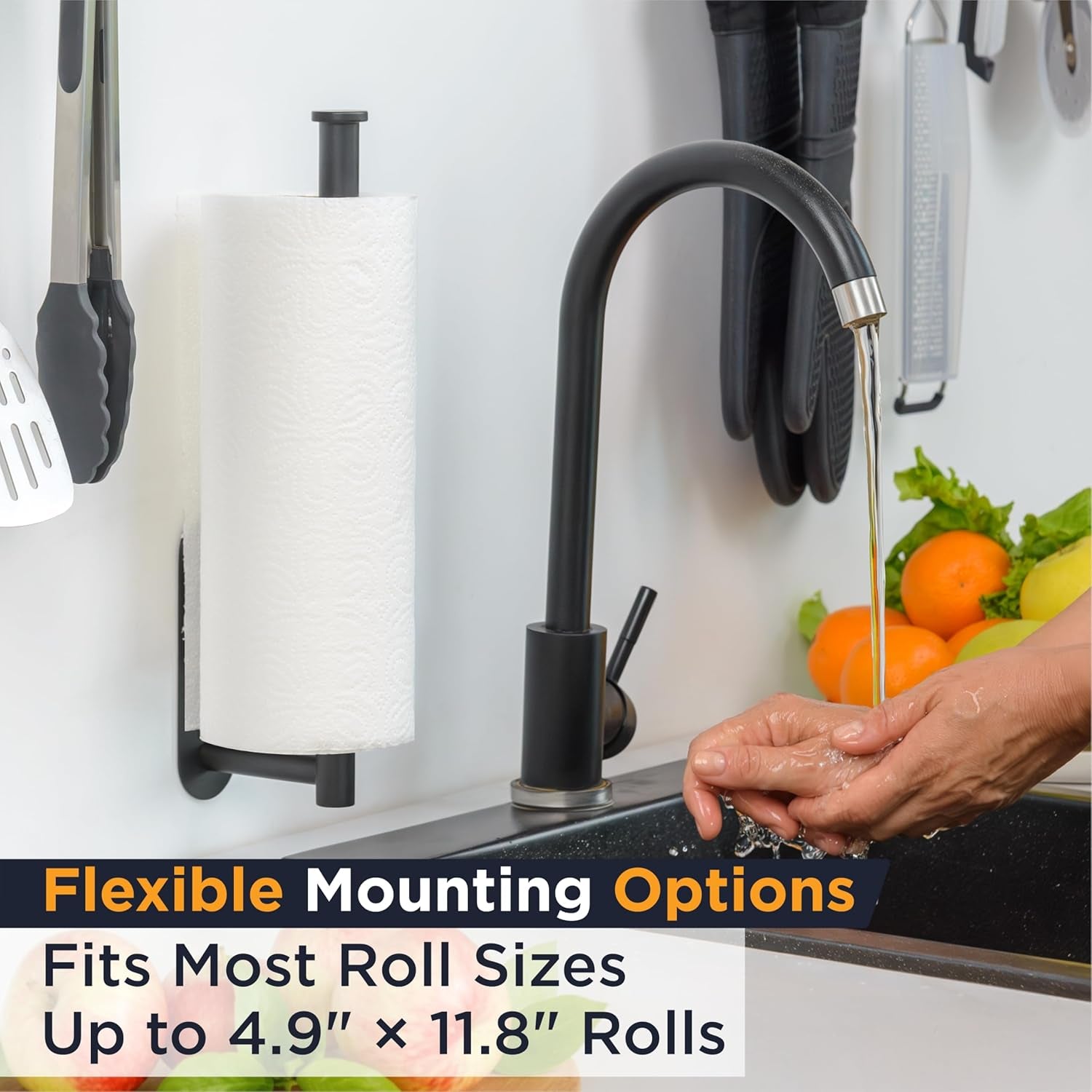 Pro Paper Towel Holder – under Cabinet, Wall Mount, or Countertop – Rust-Resistant Stainless Steel, One-Handed Tear Design, Space-Saving Paper Towel Dispenser, Towel Holder for Kitchen