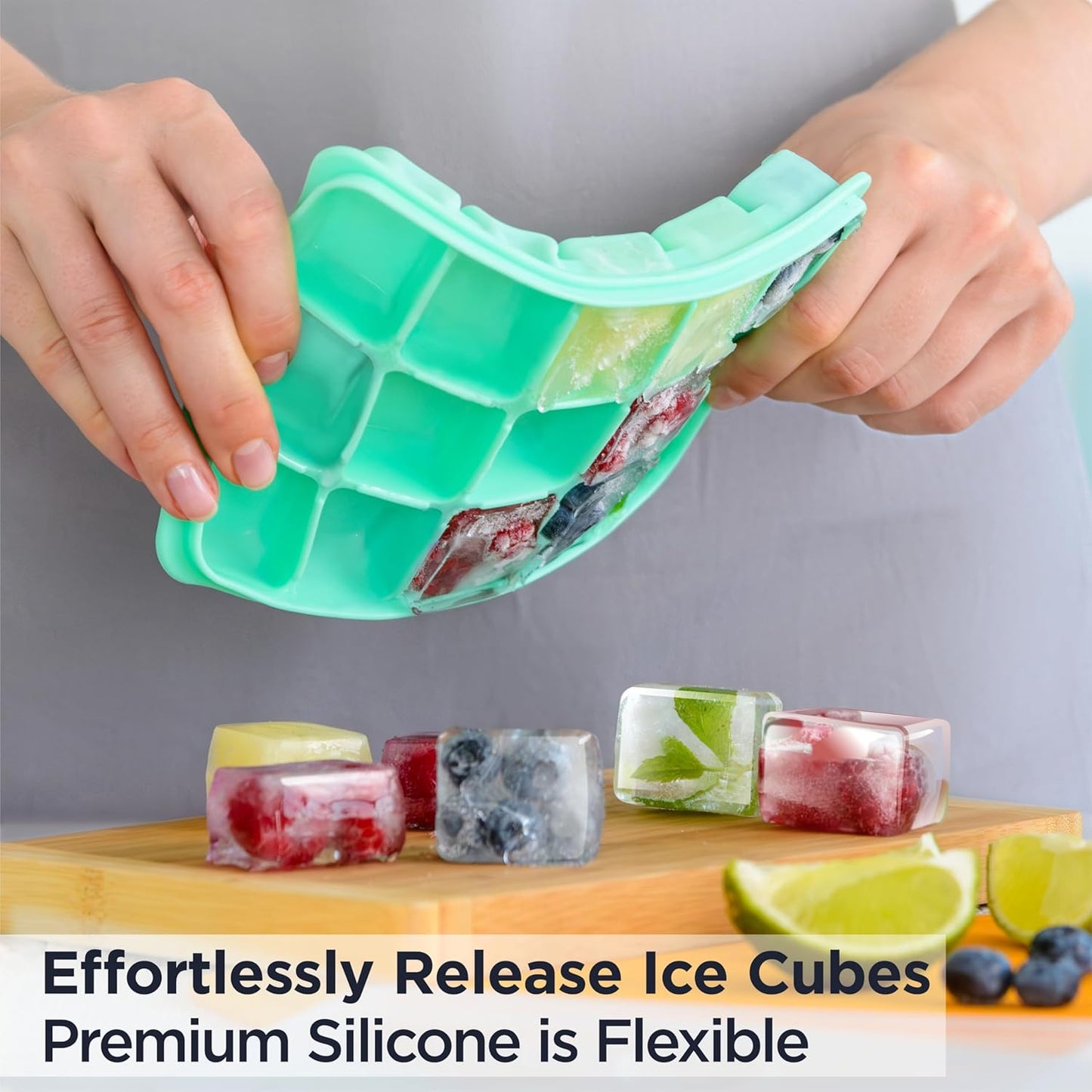 PRO Ice Cube Tray with Removable Lid 2 Pack, Flexible Easy-Release Silicone Ice Cube Trays for Freezer, Durable & Odor-Resistant, Stackable & Space-Saving Ice Tray, Easy to Clean Ice Molds