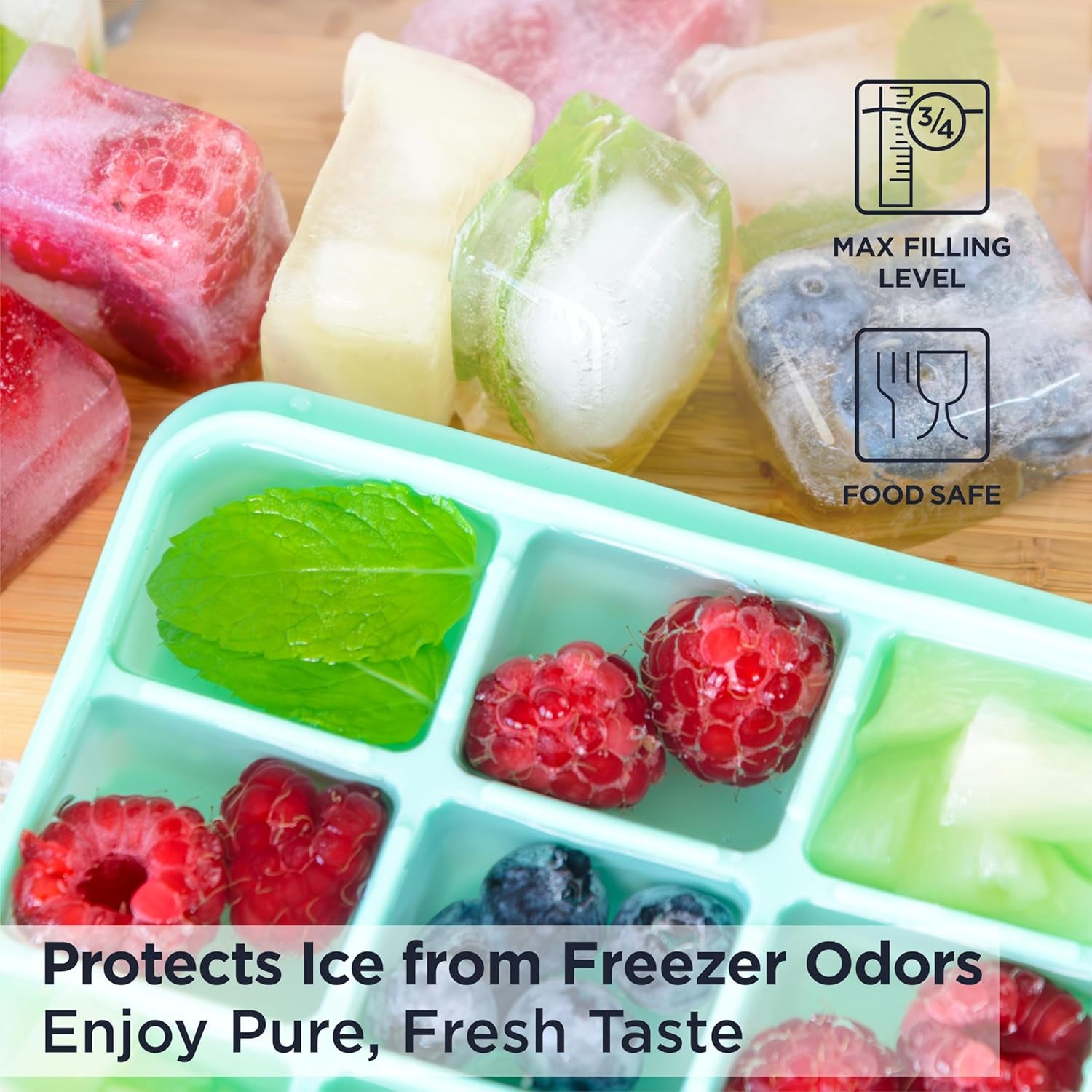 PRO Ice Cube Tray with Removable Lid 2 Pack, Flexible Easy-Release Silicone Ice Cube Trays for Freezer, Durable & Odor-Resistant, Stackable & Space-Saving Ice Tray, Easy to Clean Ice Molds