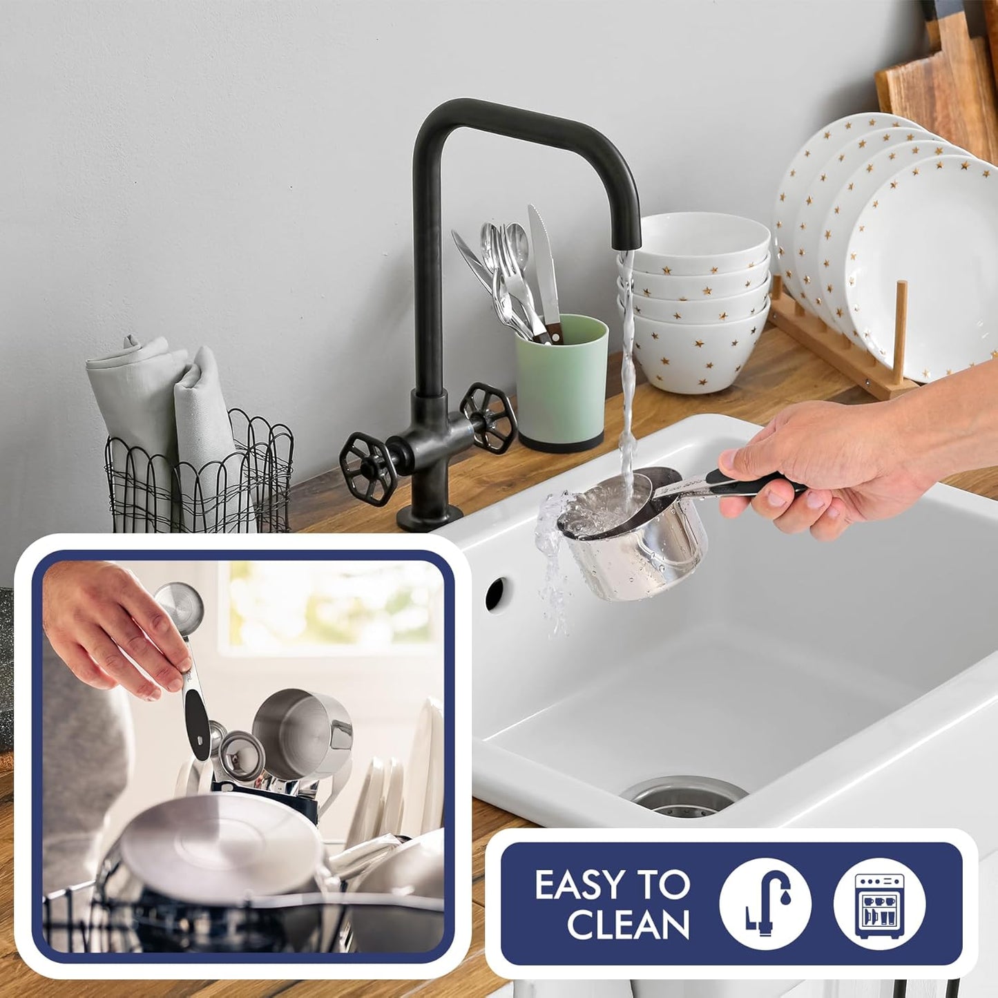 10-PACK Measuring Cups and Spoons Set, Kitchen Gadagets Cooking Baking,Heavy Duty & Dishwasher Safe for Dry and Liquid Ingredients,Black