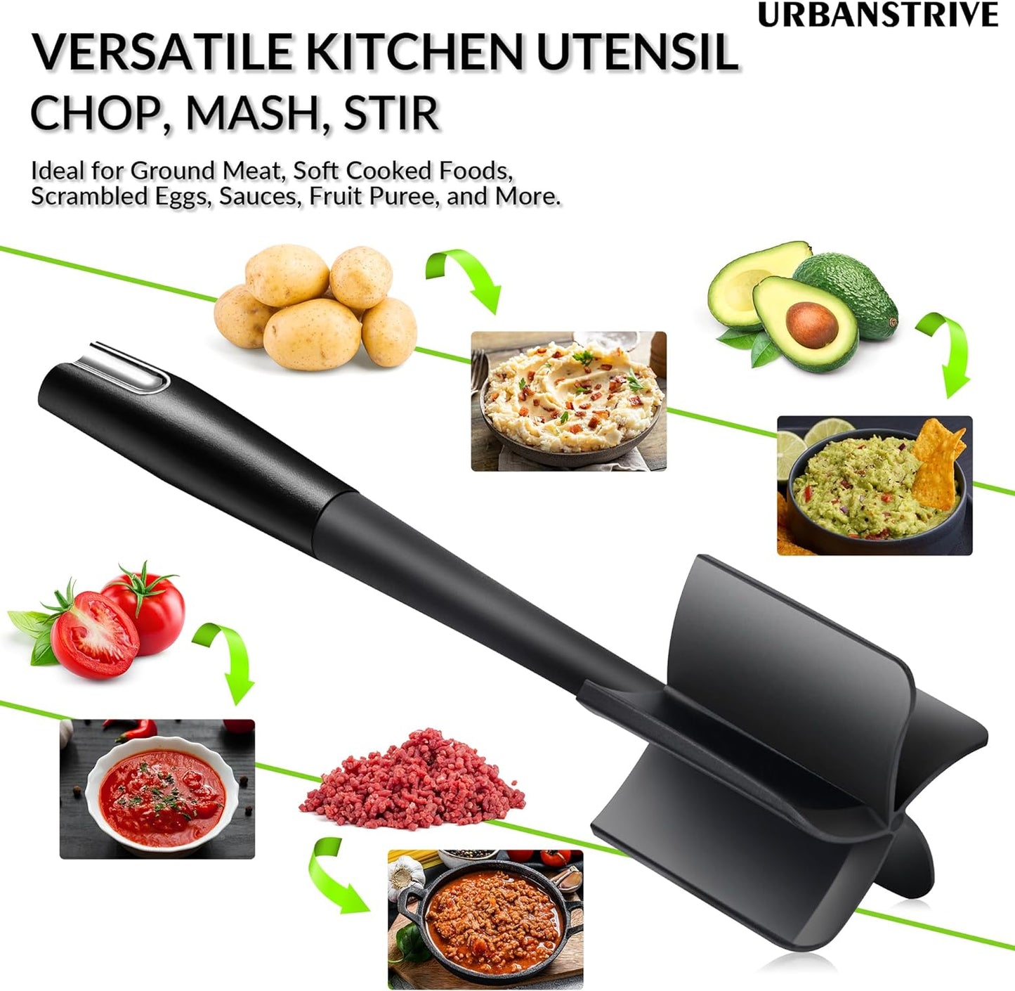 Heavy Duty Meat Chopper for Ground Beef, Durable Ground Beef Smasher, Non-Scratch Hamburger Chopper, Non-Slip Ground Meat Chopper and Meat Masher Ground Beef (Black)